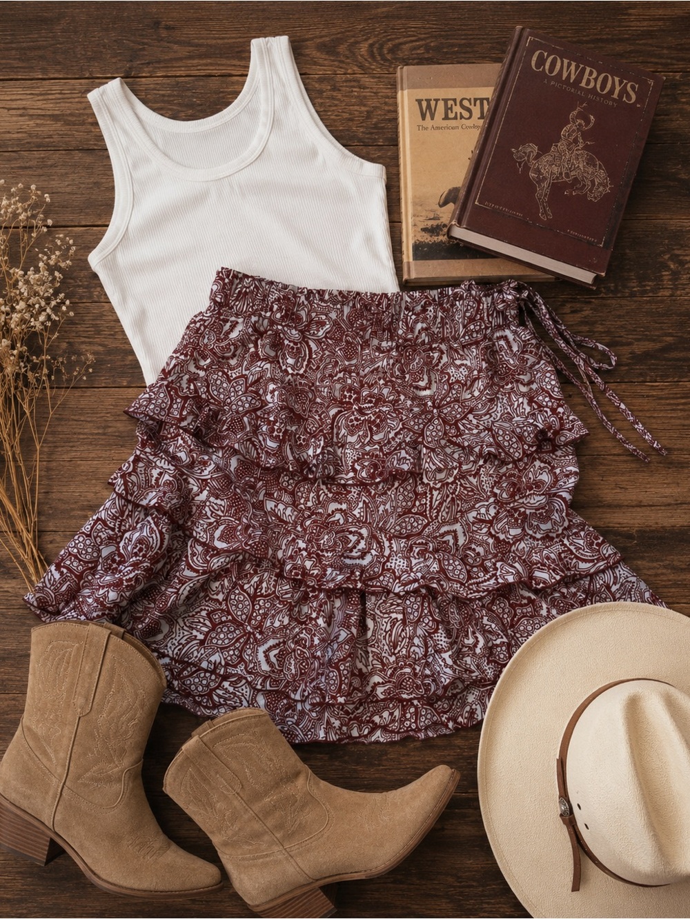 Boho Floral Tiered Ruffle Mini Skirt